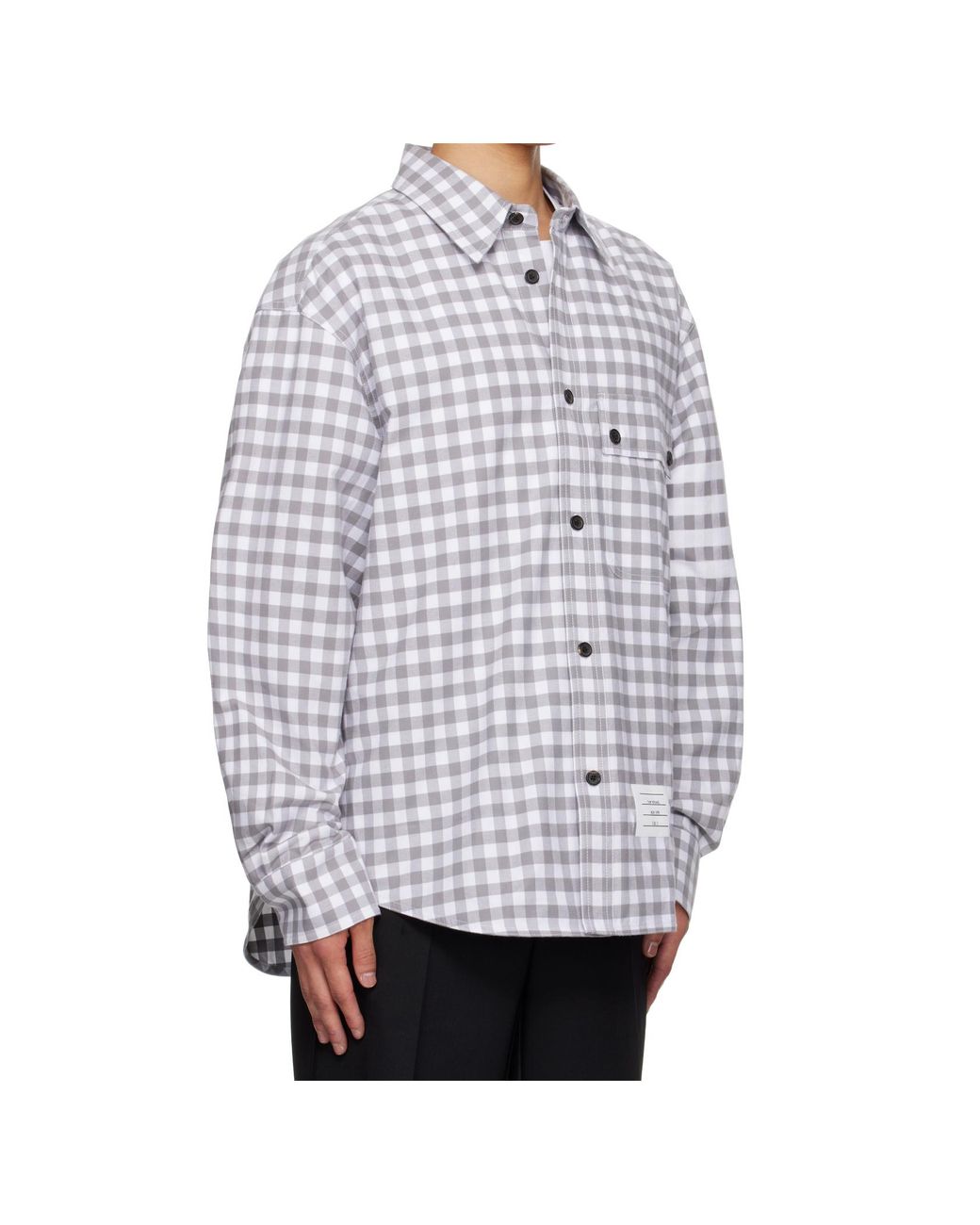 Thom Browne Gray Gingham-Pattern Buttoned Shirt for men