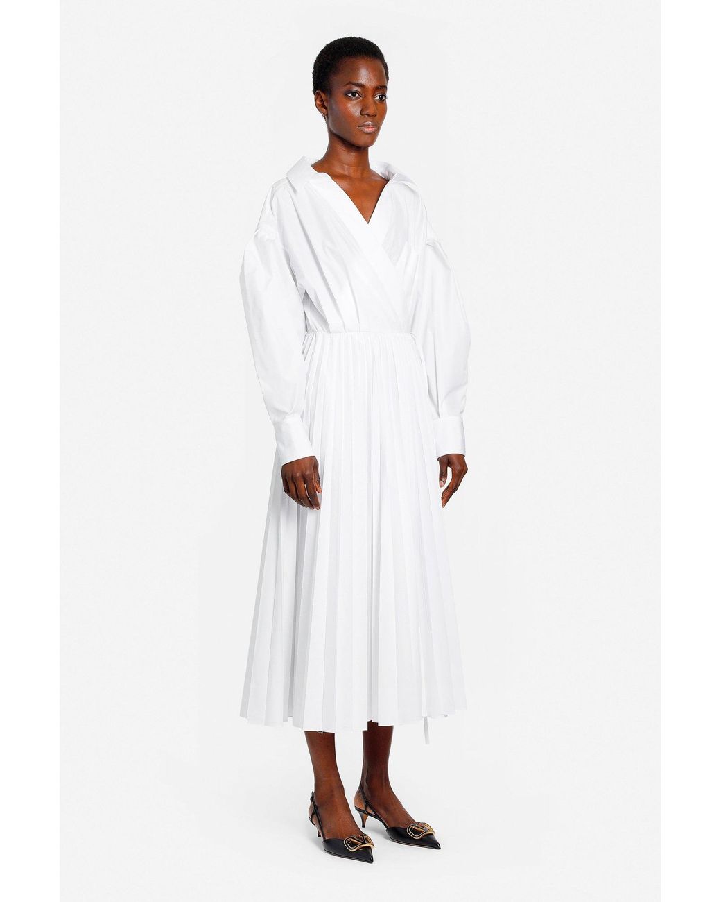 Valentino White Wrap Pleated Shirt Dress