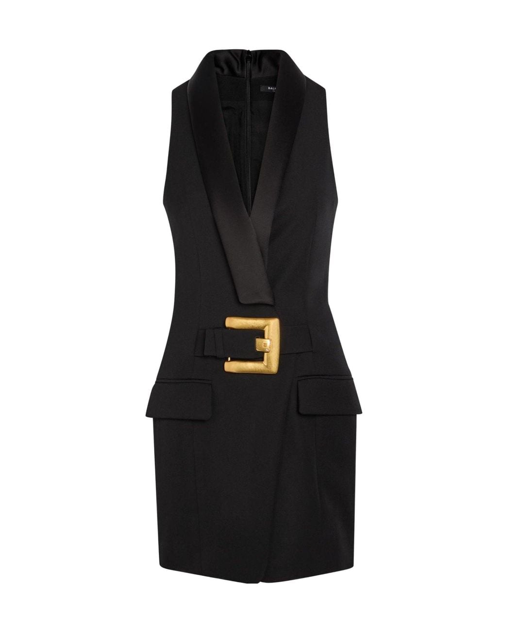 Balmain Black V-Neck Satin Dress