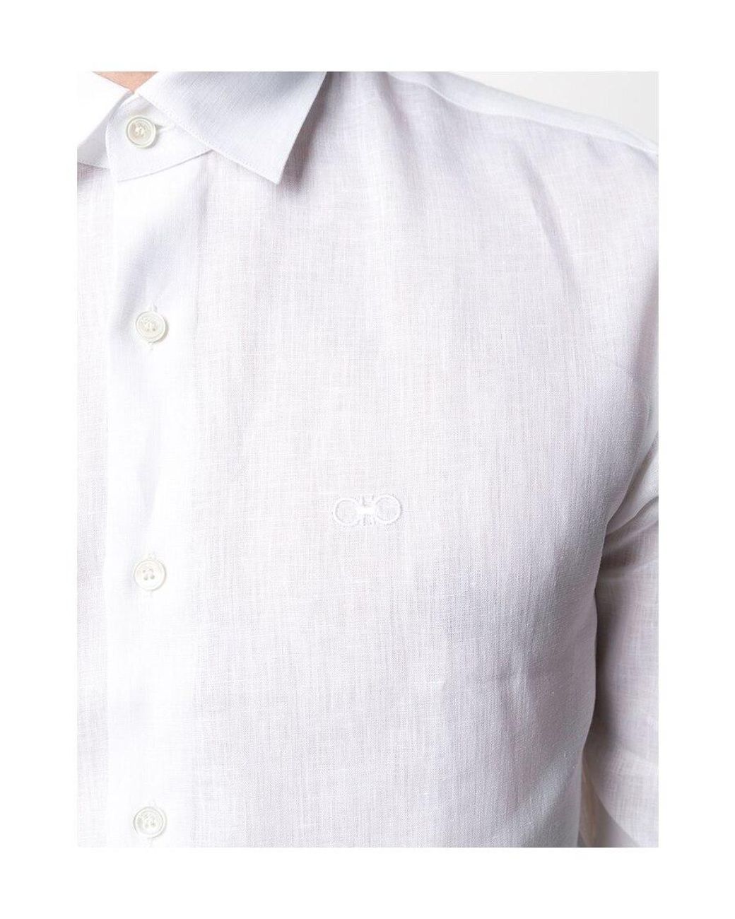 Ferragamo White Long-Sleeve Linen Shirt for men
