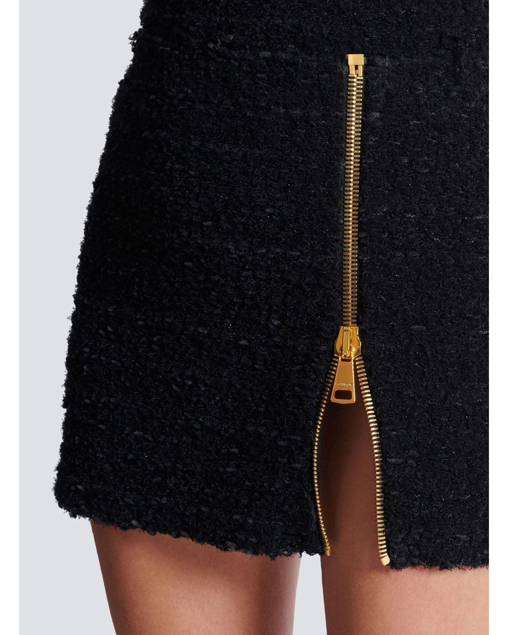 Balmain Black Short Zipped Tweed Skirt