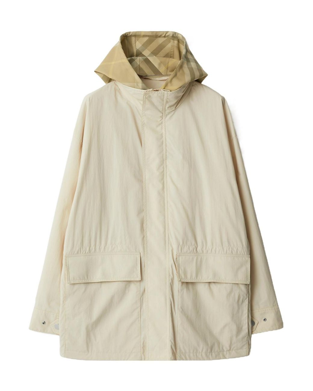 Burberry Natural Ekd Check-Print Hooded Jacket
