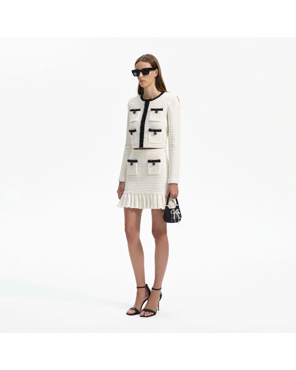 Self-Portrait Natural Textured Knit Mini Skirt