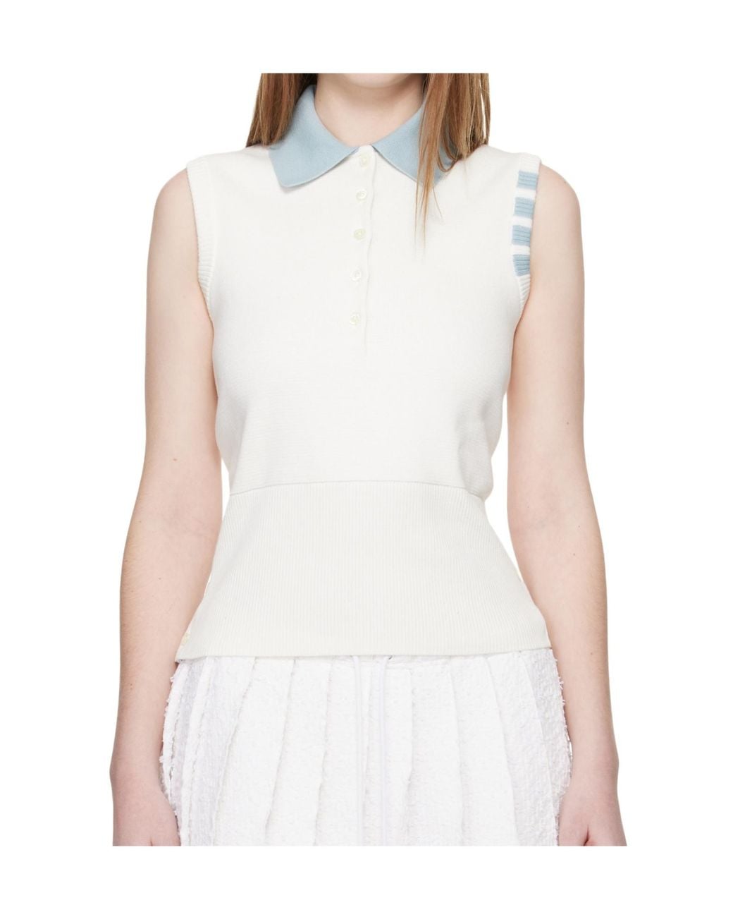 Thom Browne White Sleeveless Polo Shirt
