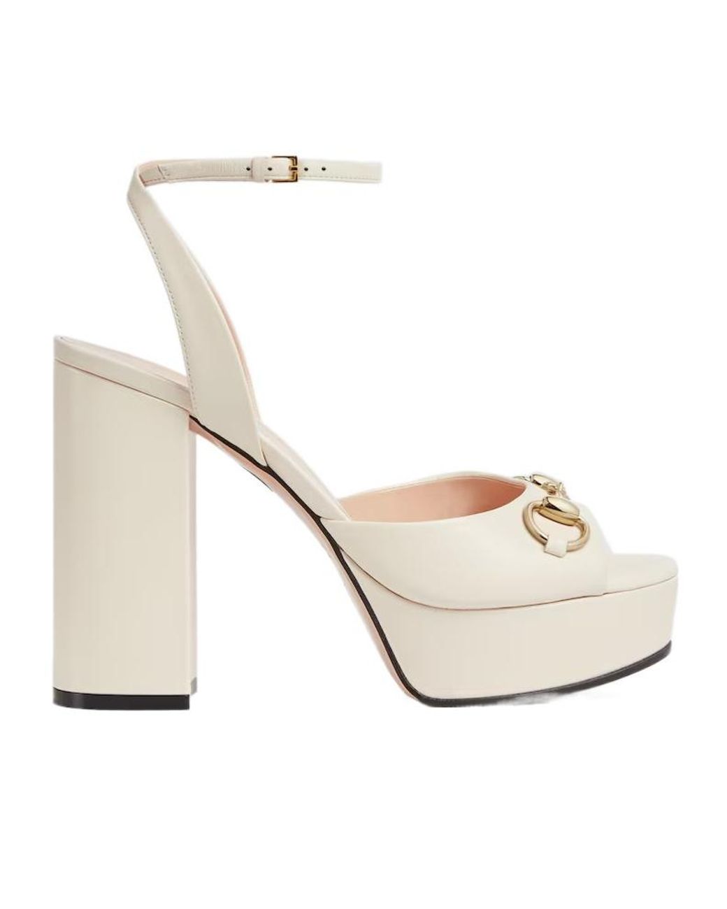 Gucci White Horsebit Platform Sandal