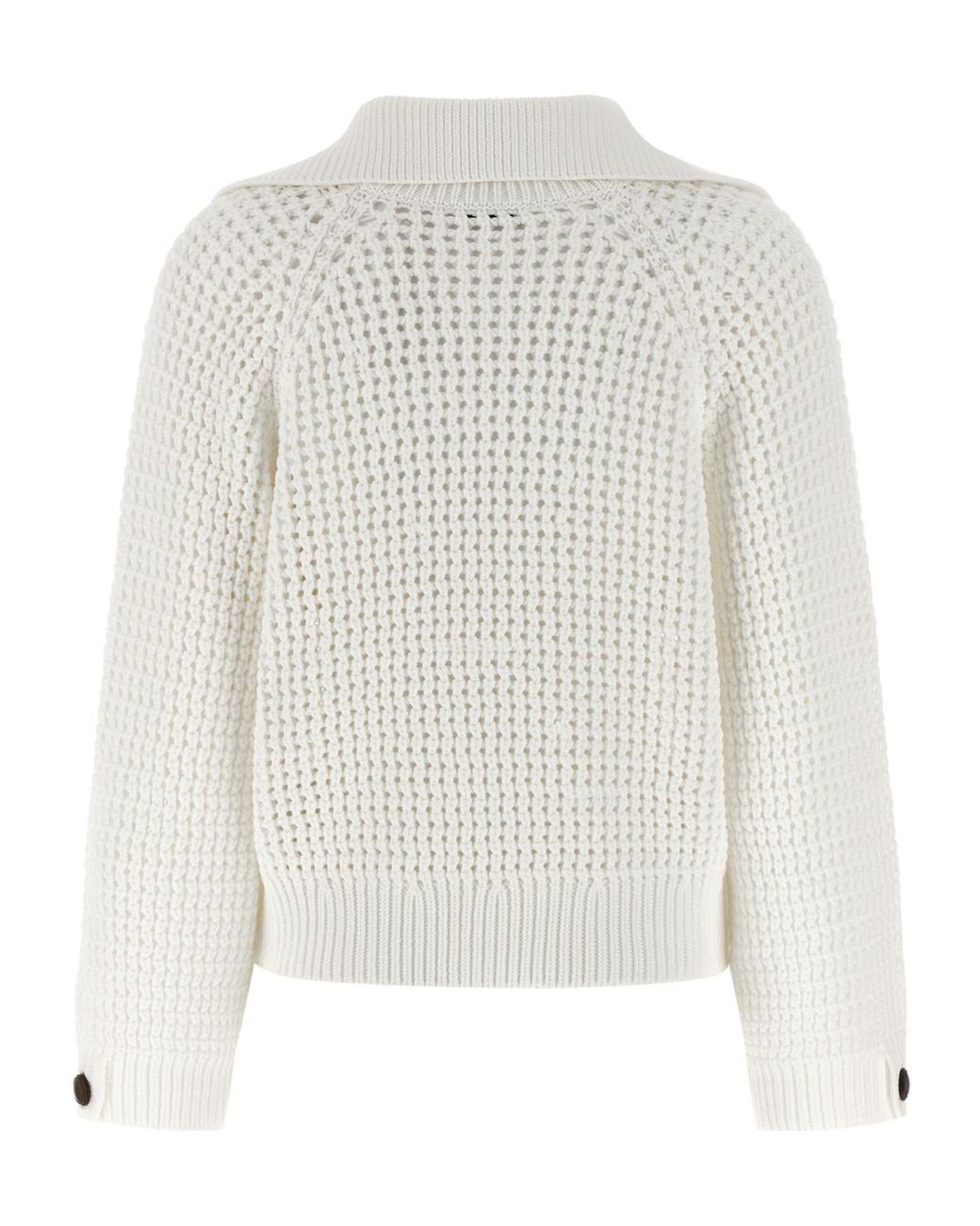 Brunello Cucinelli White V-Neck Knitted Sweater