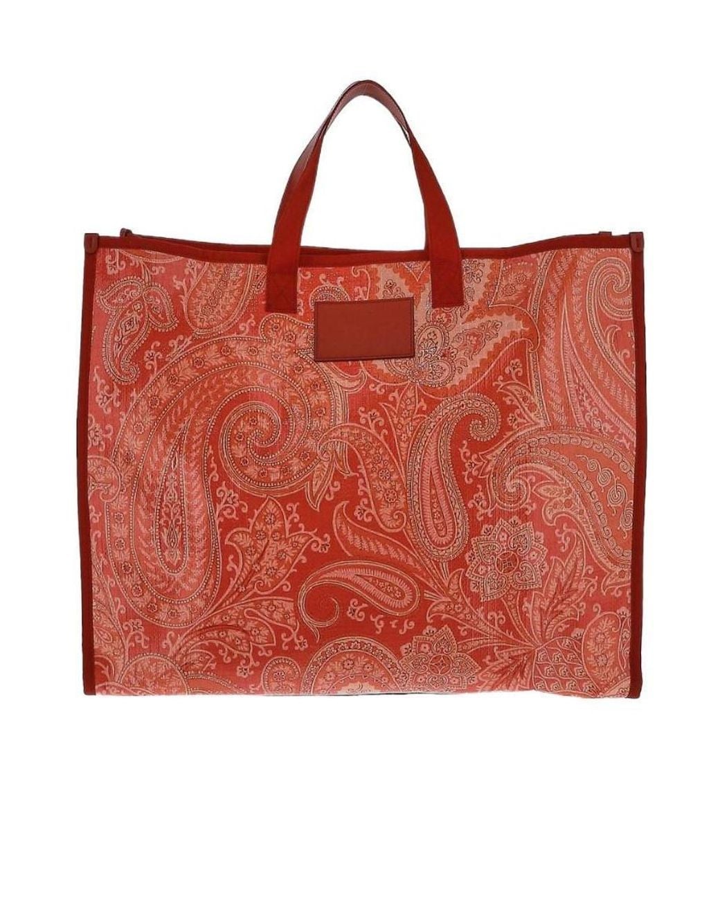 Etro Red Paisley Printed Logo Patch Tote Bag