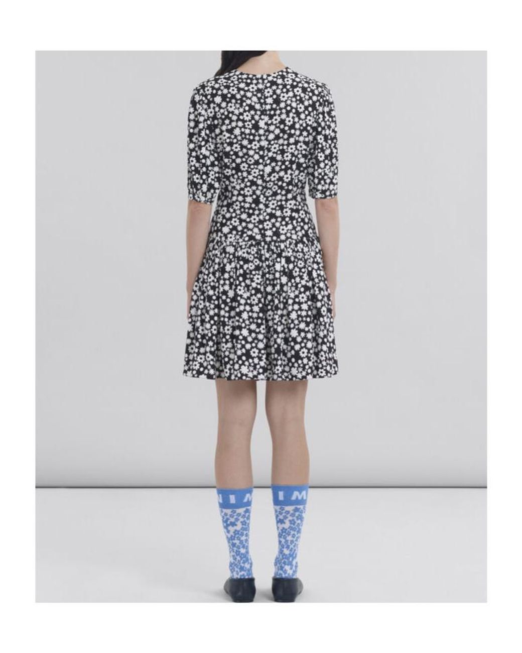 Marni Black And Short Satin Dress With Pop Fields Motif