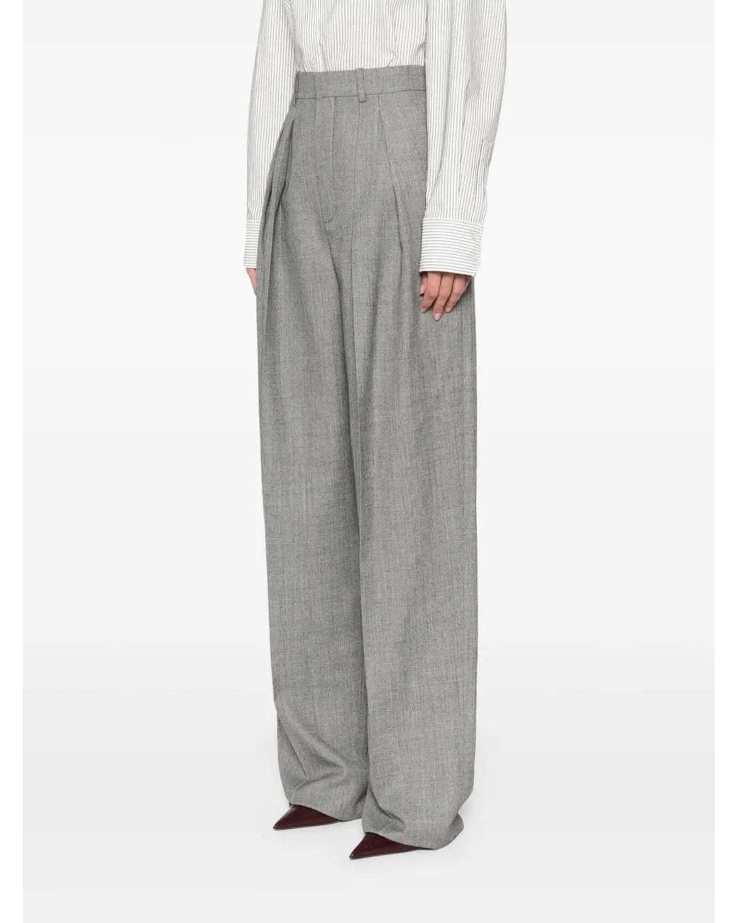 Saint Laurent Gray High Waist Wide Leg Pants