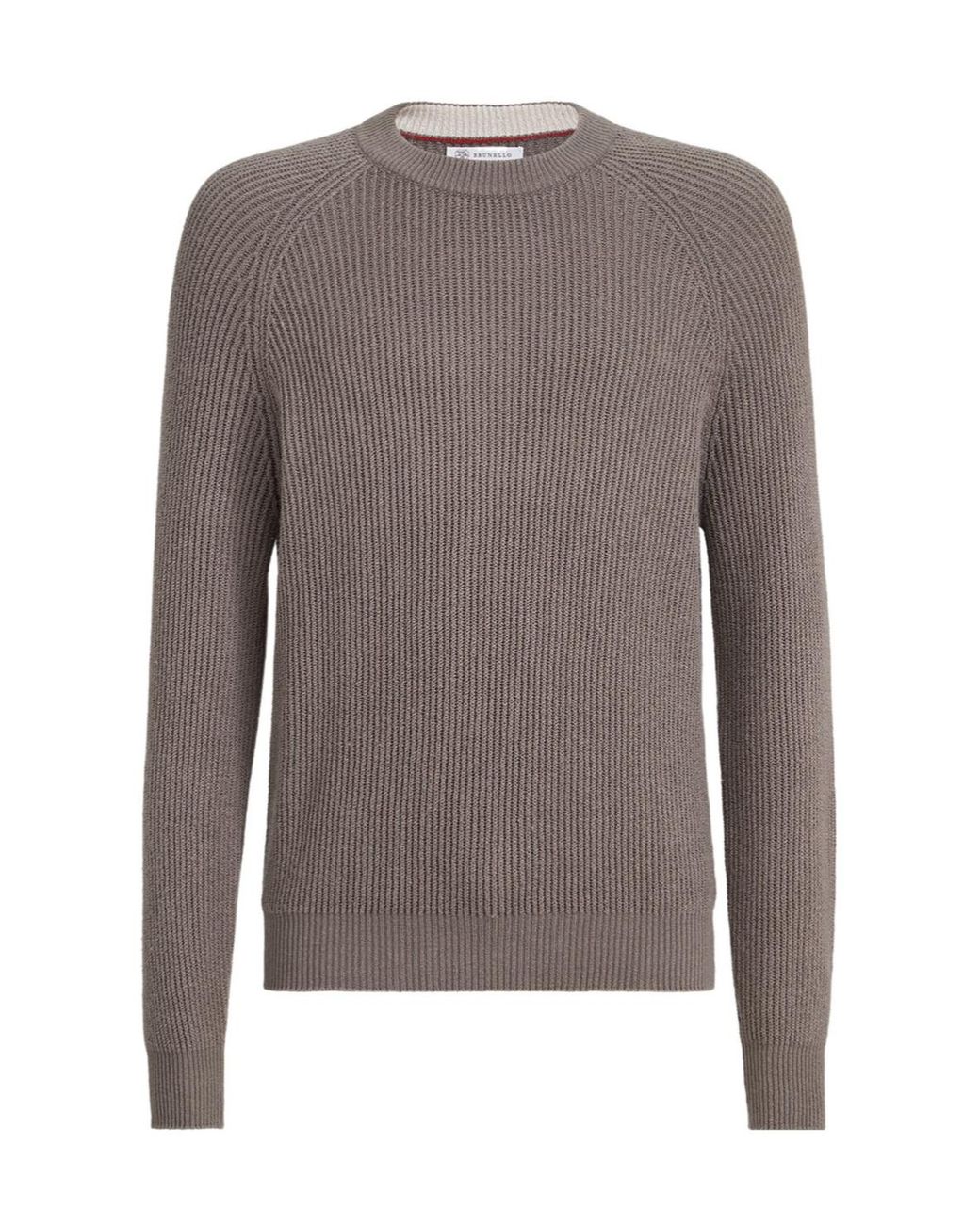 Brunello Cucinelli Brown Malfilé Cotton English Rib Sweater With Raglan Sleeves for men