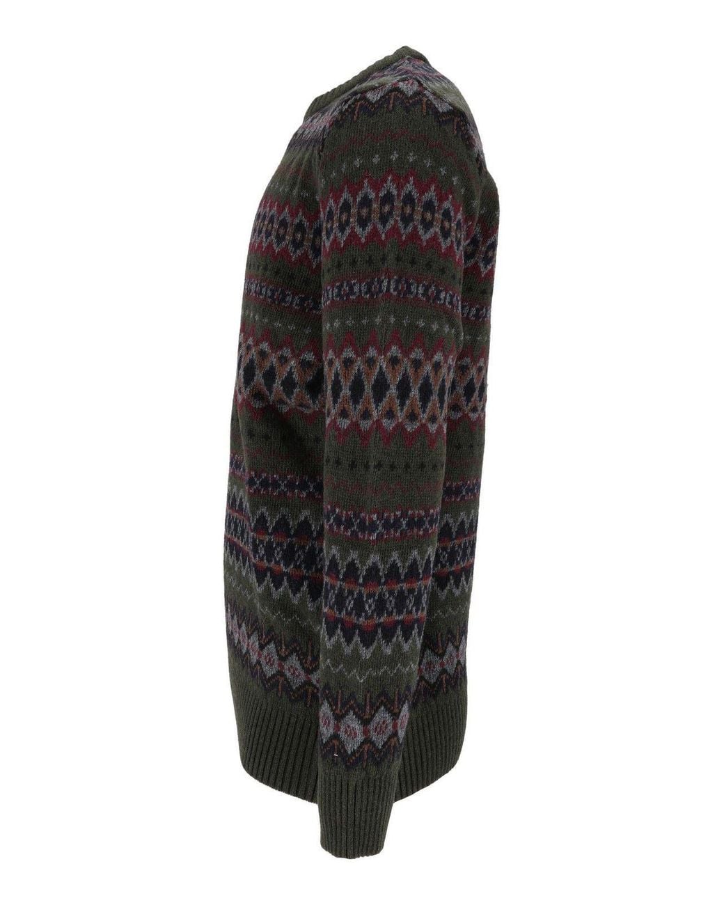 Barbour Black Crew Neck Fair Isle Knit Sweater for men