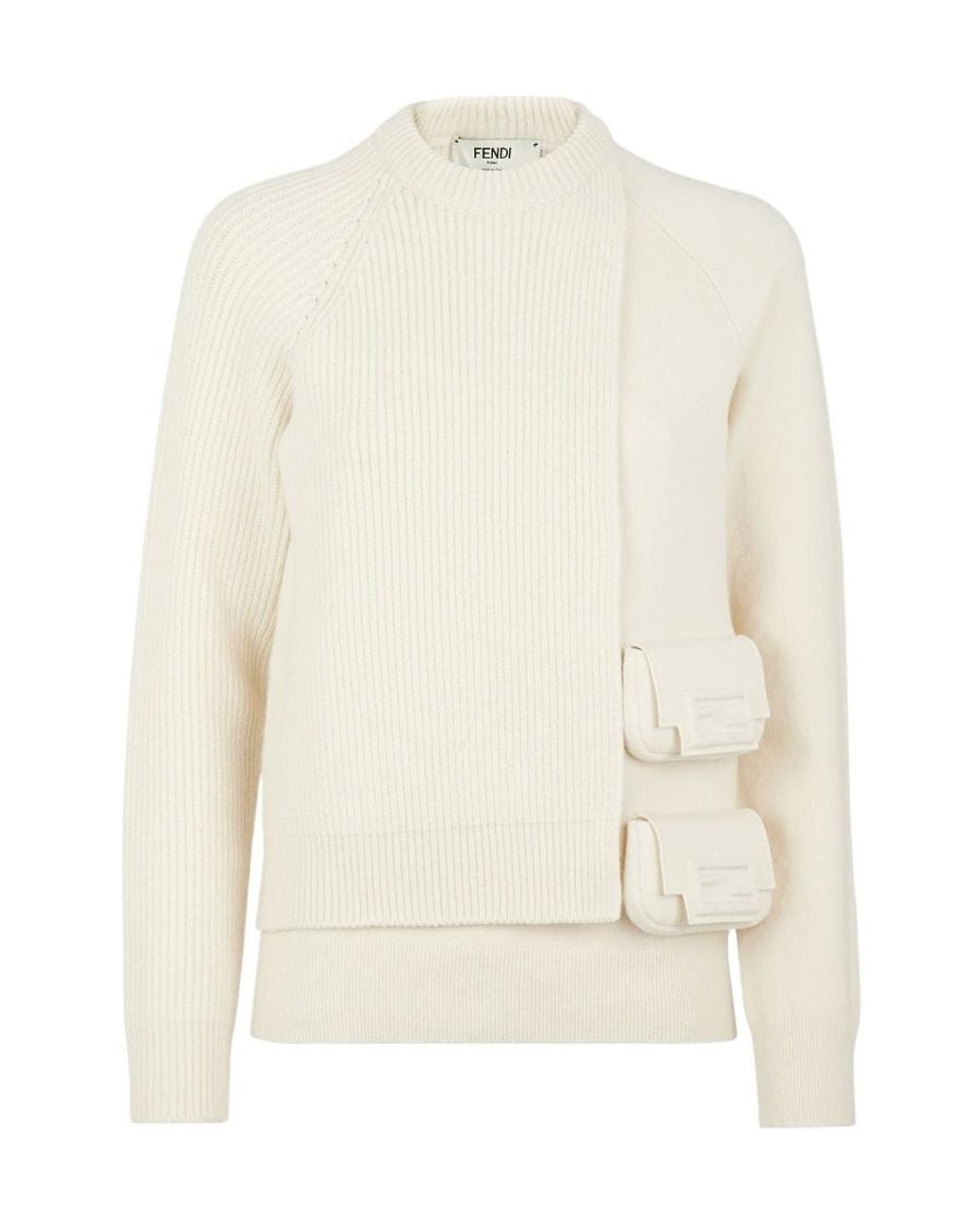Fendi White Pocket-Detailed Crewneck Jumper