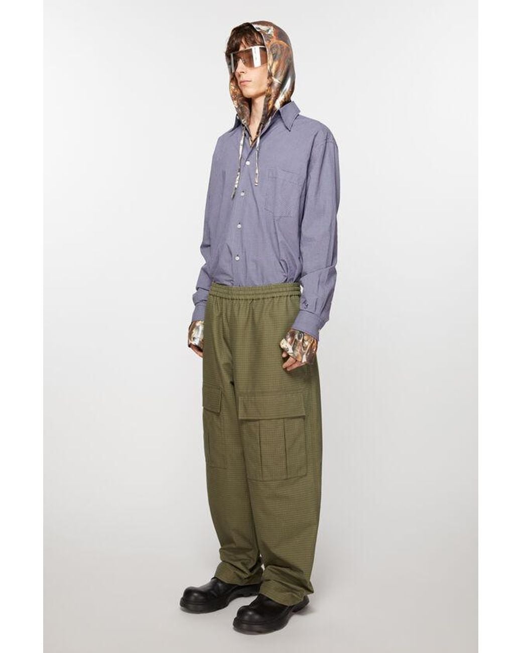 Acne Green Logo Embroidered Straight Leg Trousers for men