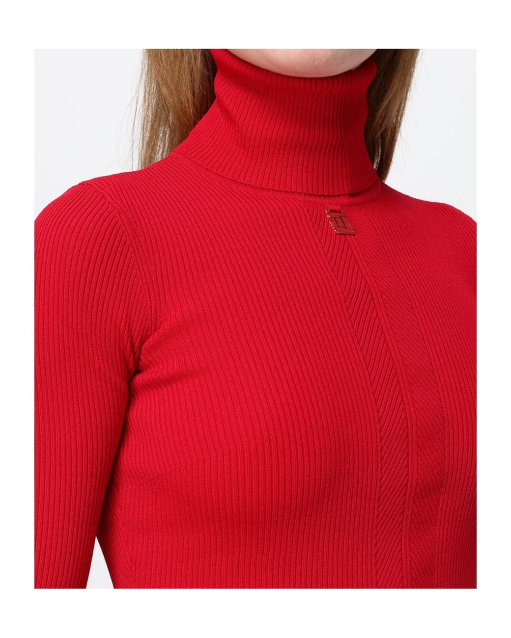 Elisabetta Franchi Red Ribbed-Knit Roll-Neck Sweater