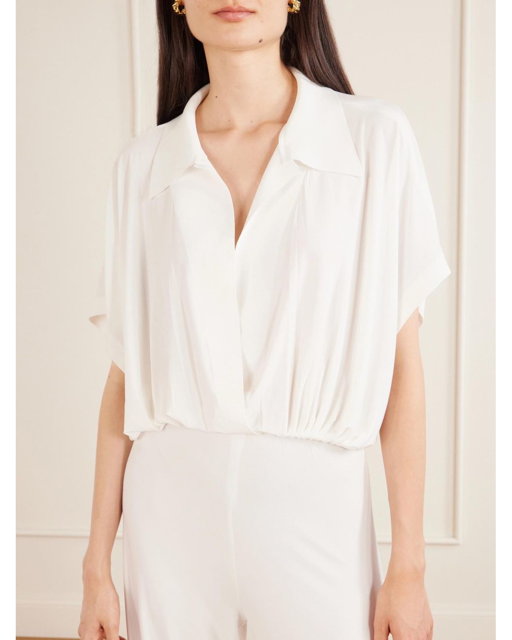 Norma Kamali White Draped Jersey Jumpsuit