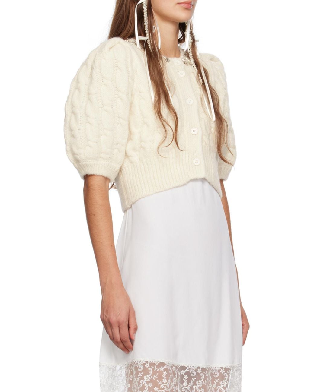 Simone Rocha White Cable-Knit Cropped Cardigan