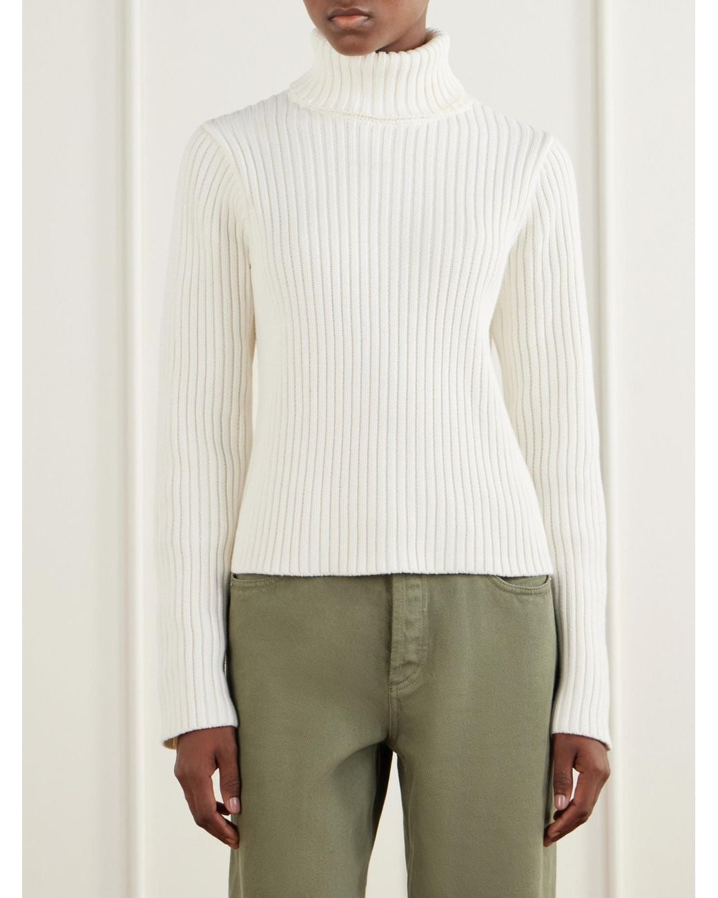 Still Here White Miller Ribbed Cotton Turtleneck Sweater
