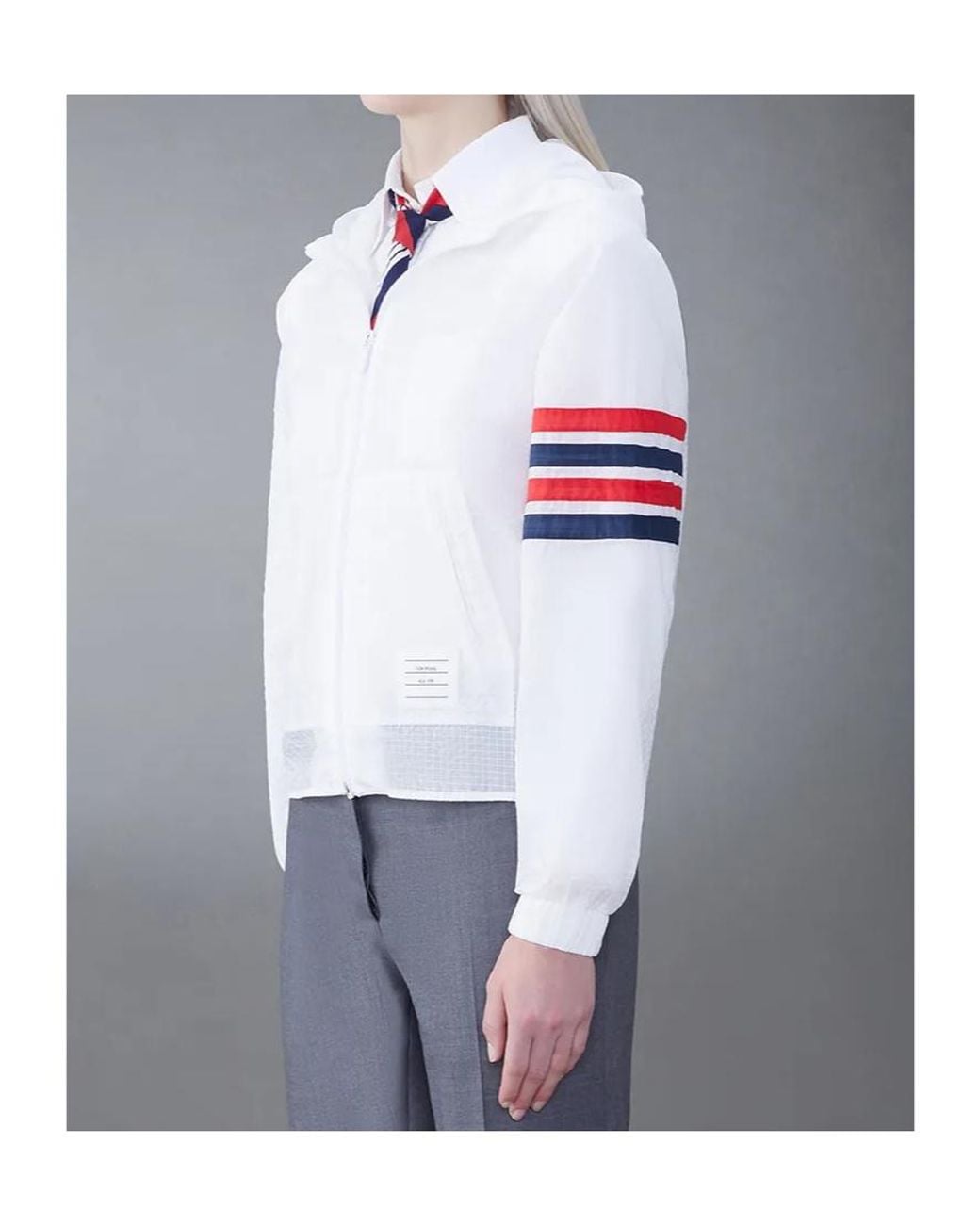 Thom Browne White 4-Bar Stripe Detailed Hooded Jacket