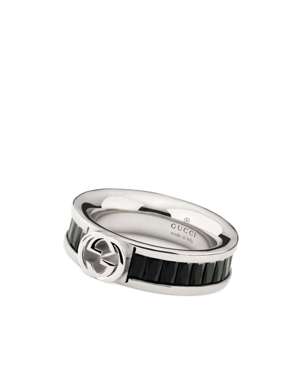 Gucci White Interlocking Crystal Ring for men