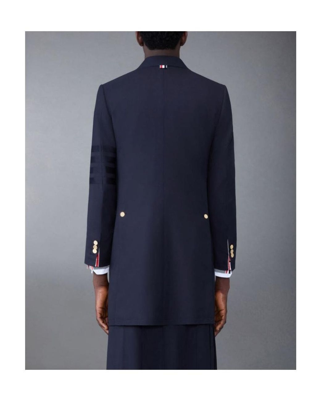Thom Browne Blue Stripe-Detail Single-Breasted Coat for men