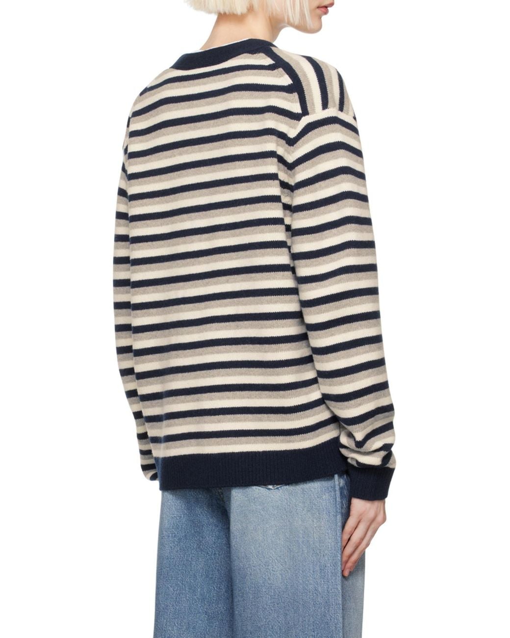 Maison Kitsuné Blue Fox Head Intarsia Striped Cardigan