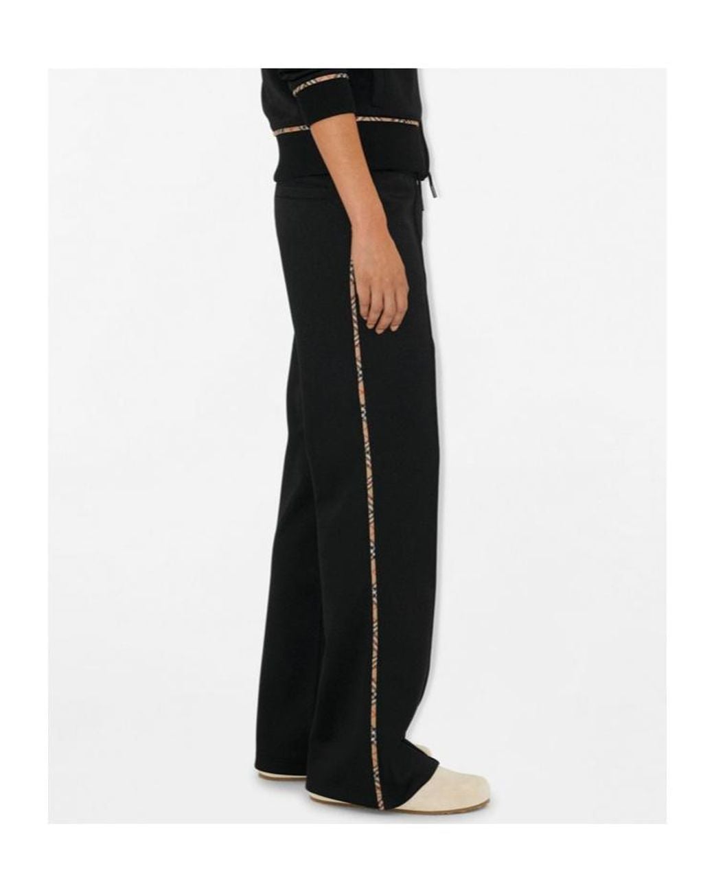 Burberry Black Checked Trim Drawstring Flared Trousers