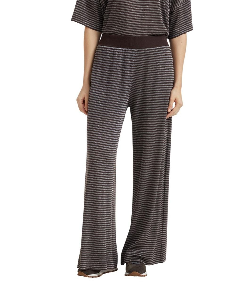 Brunello Cucinelli Gray Striped High-Waisted Trousers