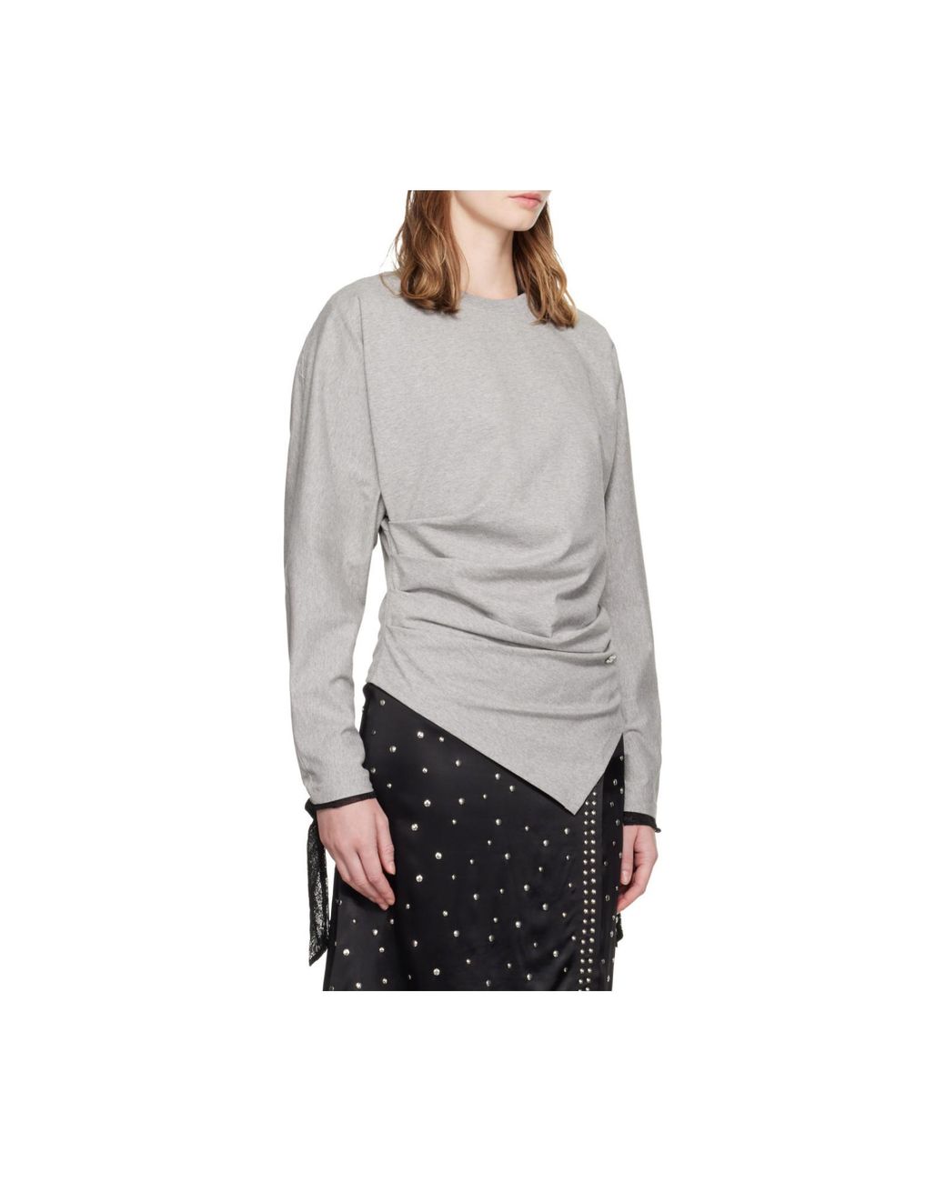 Ganni Gray Asymmetric Crewneck T-Shirt
