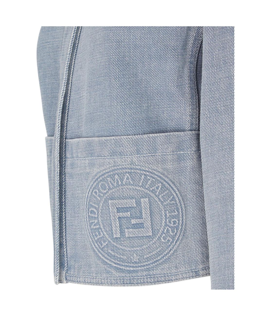 Fendi Blue Logo Detailed Denim Jacket
