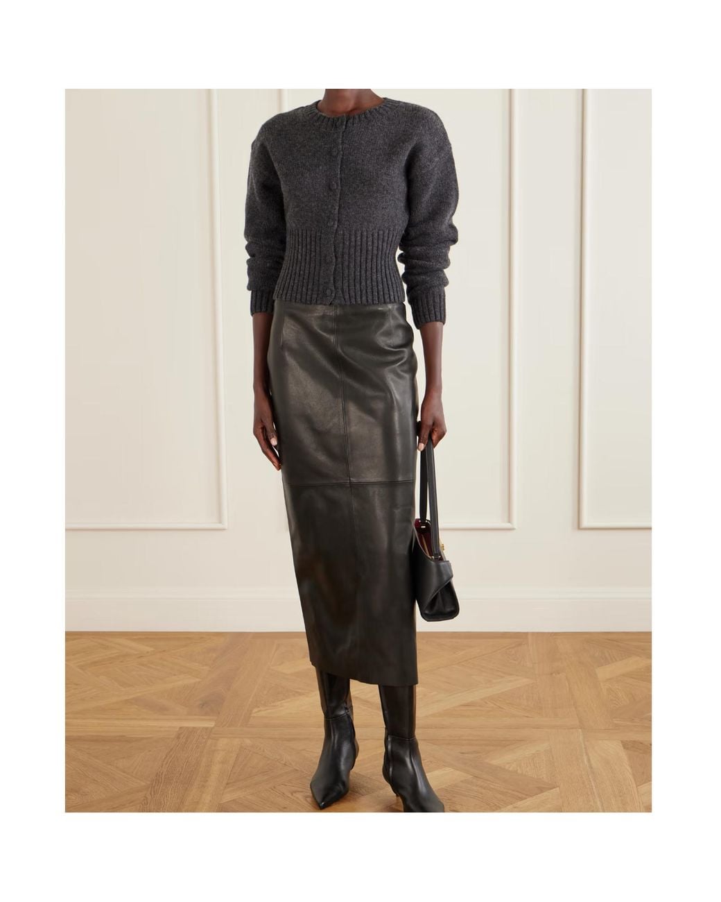 Nour Hammour Black Selly Paneled Leather Maxi Skirt
