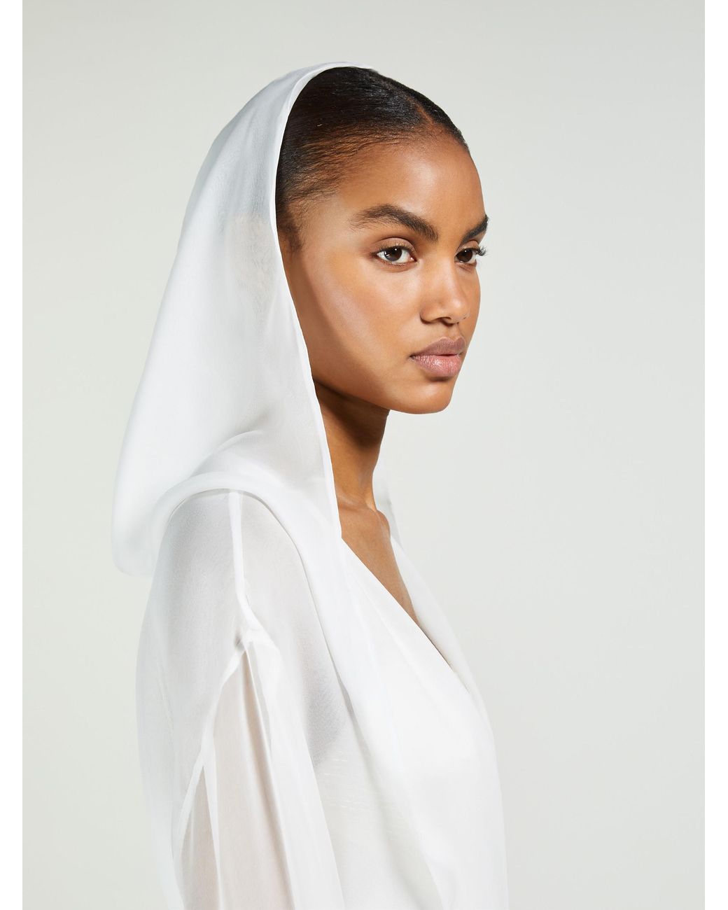 Max Mara White Hooded Chiffon Jacket