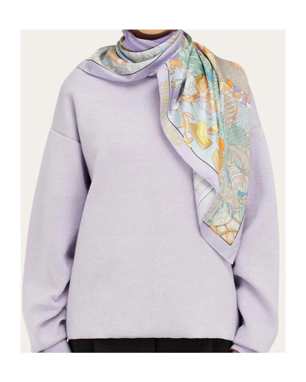 Ferragamo Blue Printed Silk Scarf