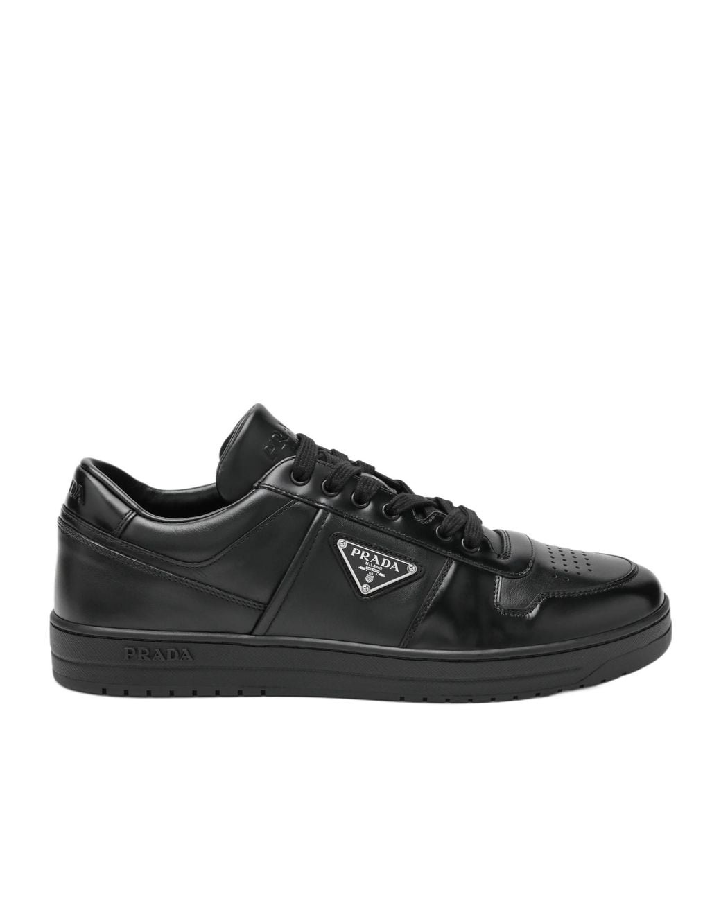 Prada Black Downtown Leather Low-Top Sneakers Calfskin Trainers for men