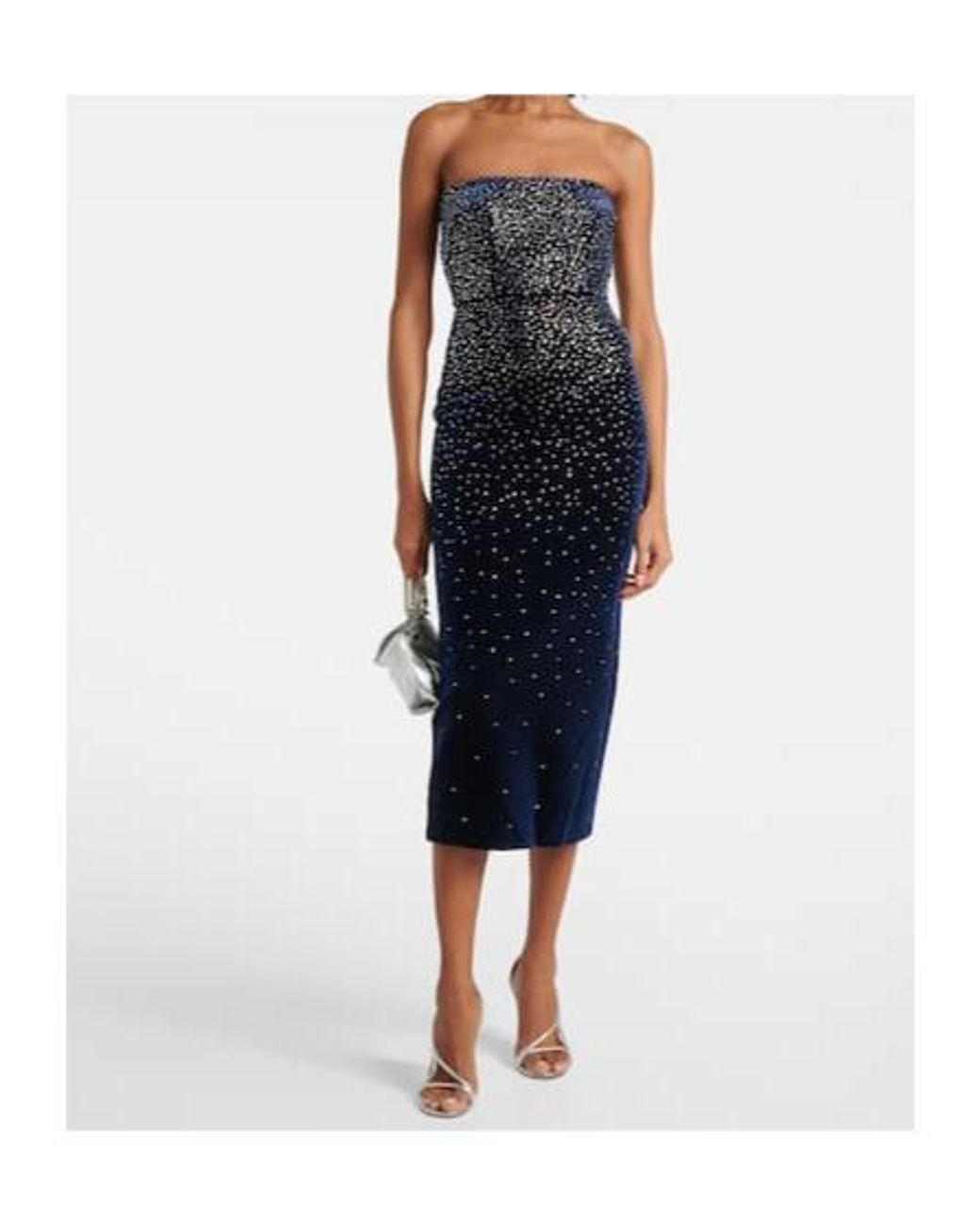 Alex Perry Blue Embellished Velvet Midi Dress
