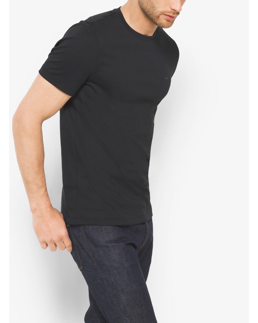 Michael Kors Black Logo Embroidered Crewneck T-Shirt for men