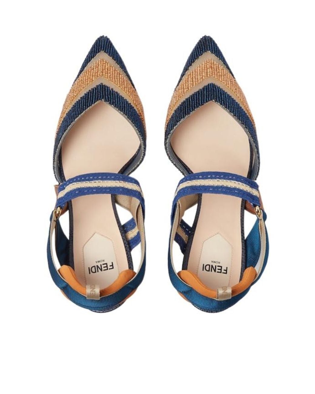 Fendi Blue And Copper Mesh And Beaded High-Heeled Slingbacks