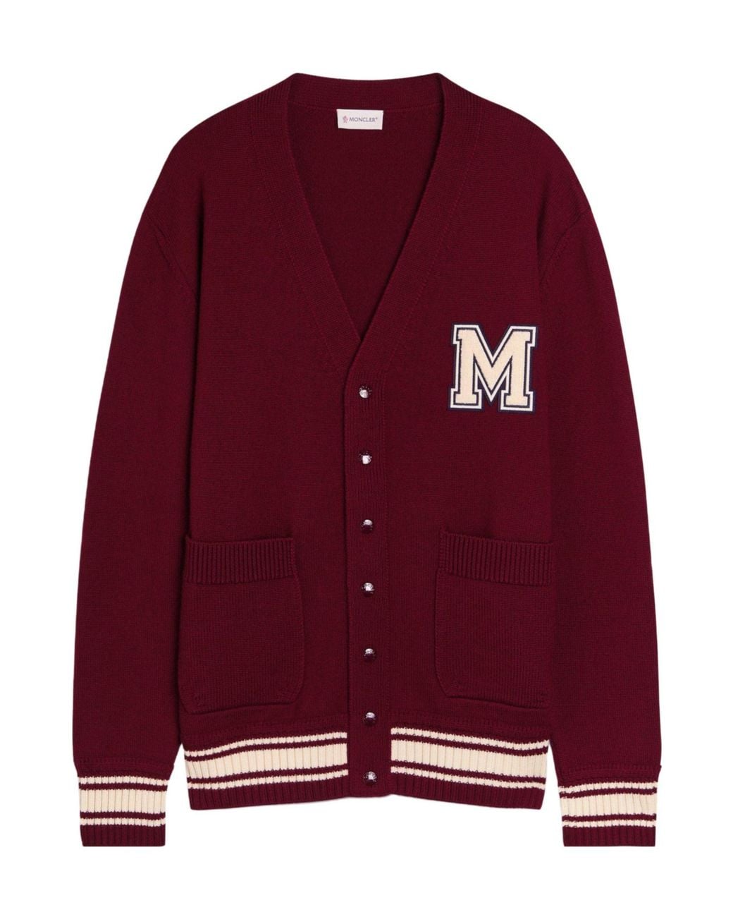Moncler Red Virgin Wool Logo Cardigan for men