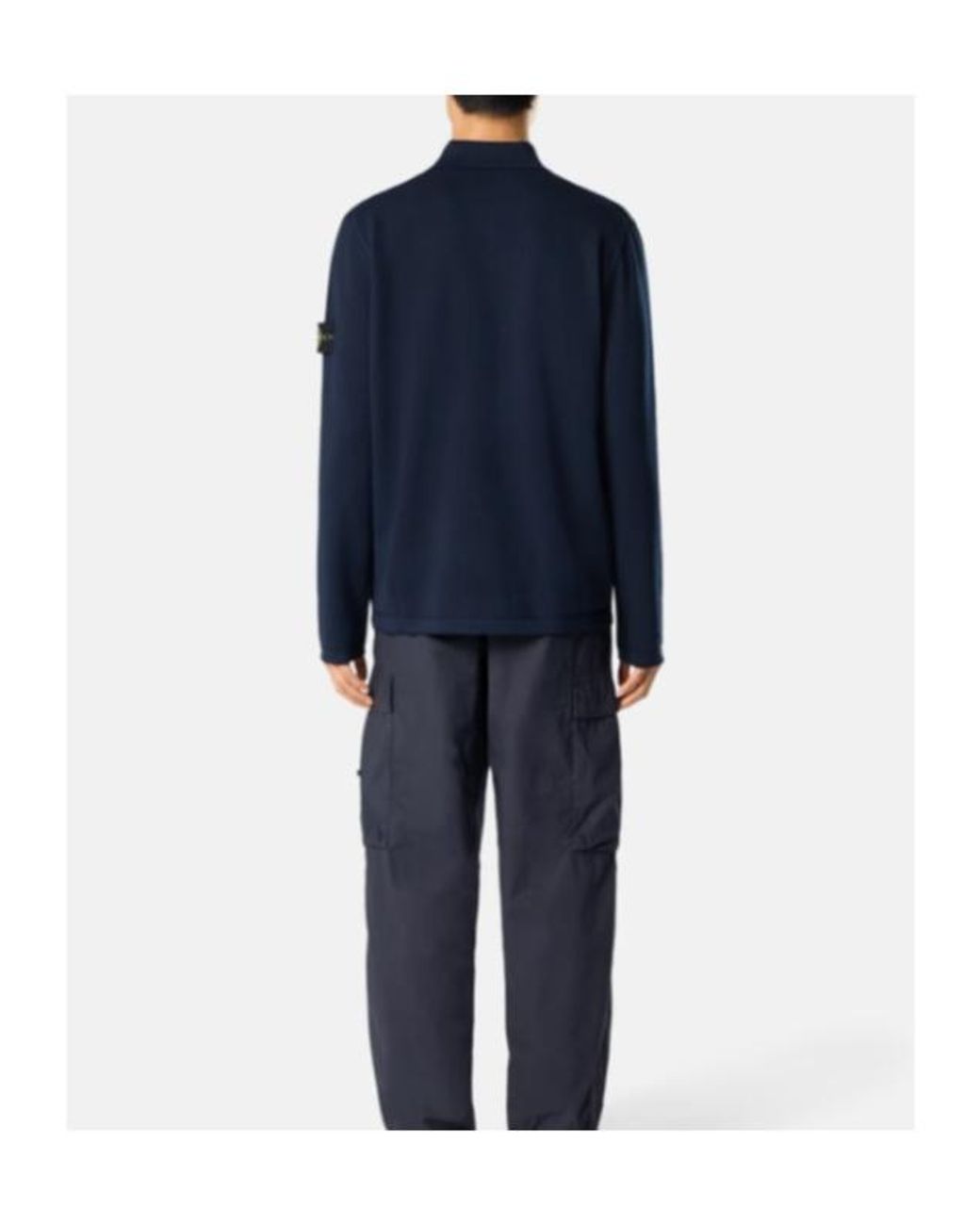 Stone Island Blue Long-Sleeved Knitted Polo Shirt for men