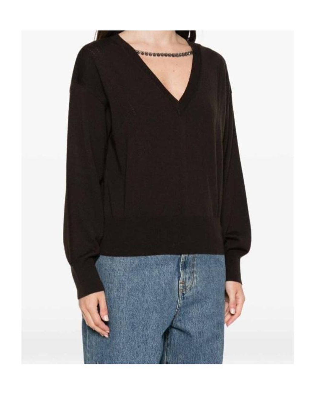 Liu Jo Black Crystal-Embellished V-Neck Sweater