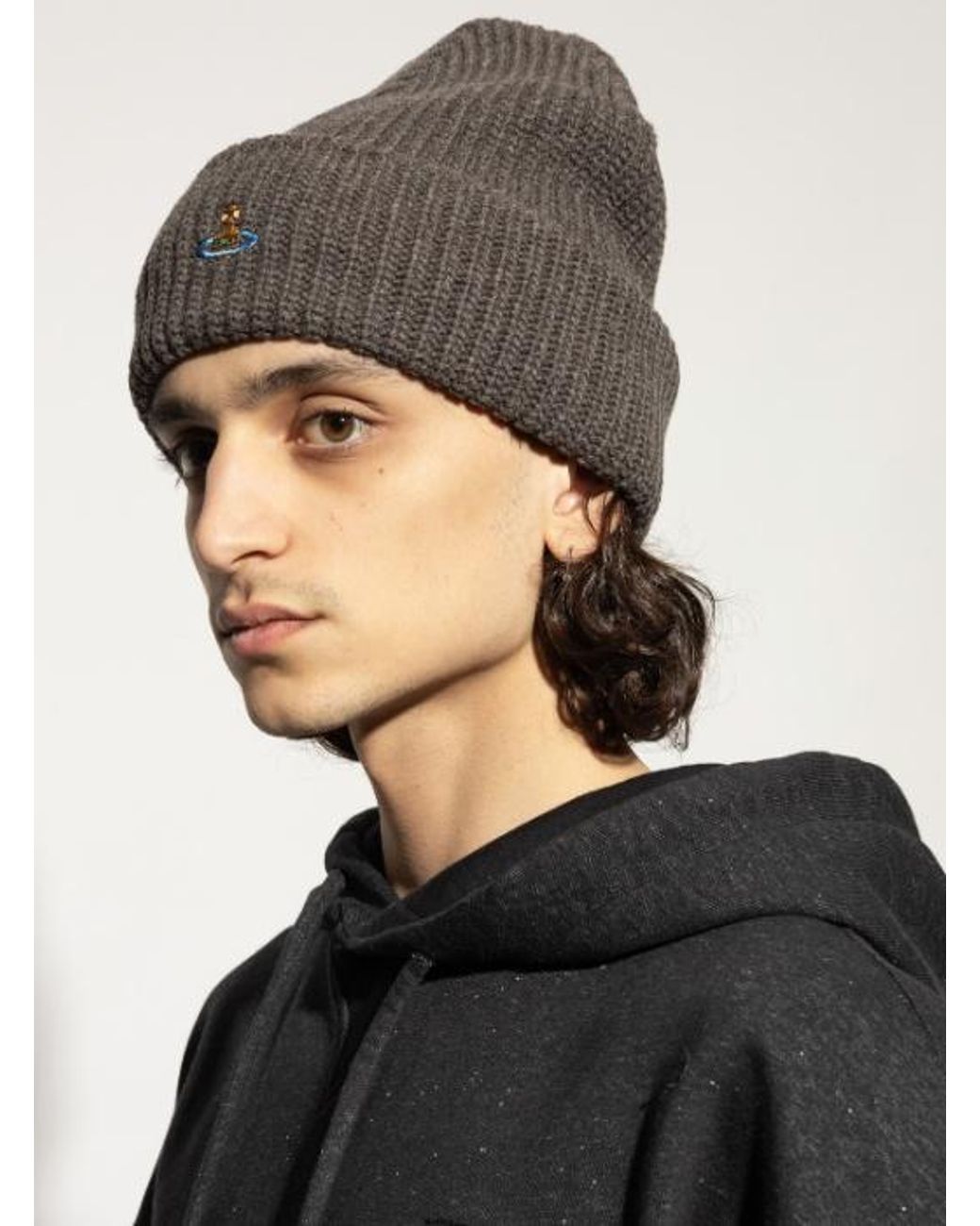 Vivienne Westwood Gray Logo Embroidered Beanie for men