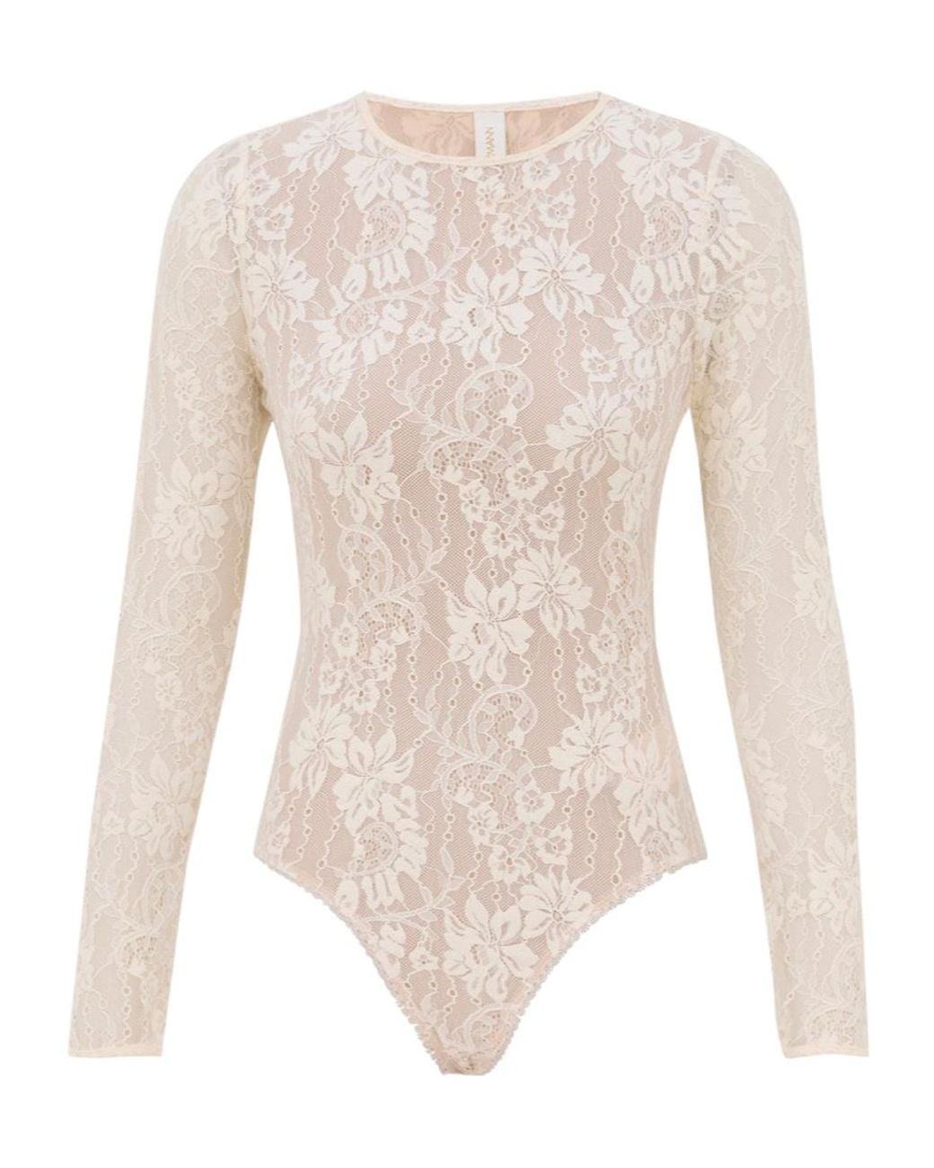 Zimmermann Natural Long Sleeve Lace Bodysuit