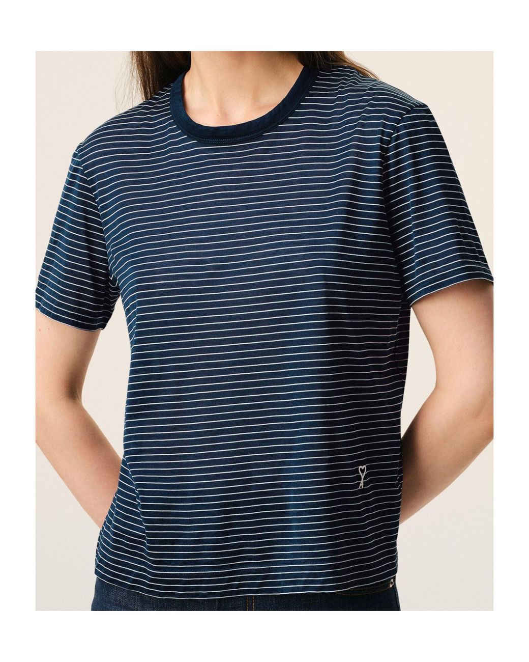 AMI Blue Ami Ami De Coeur Striped T-Shirt