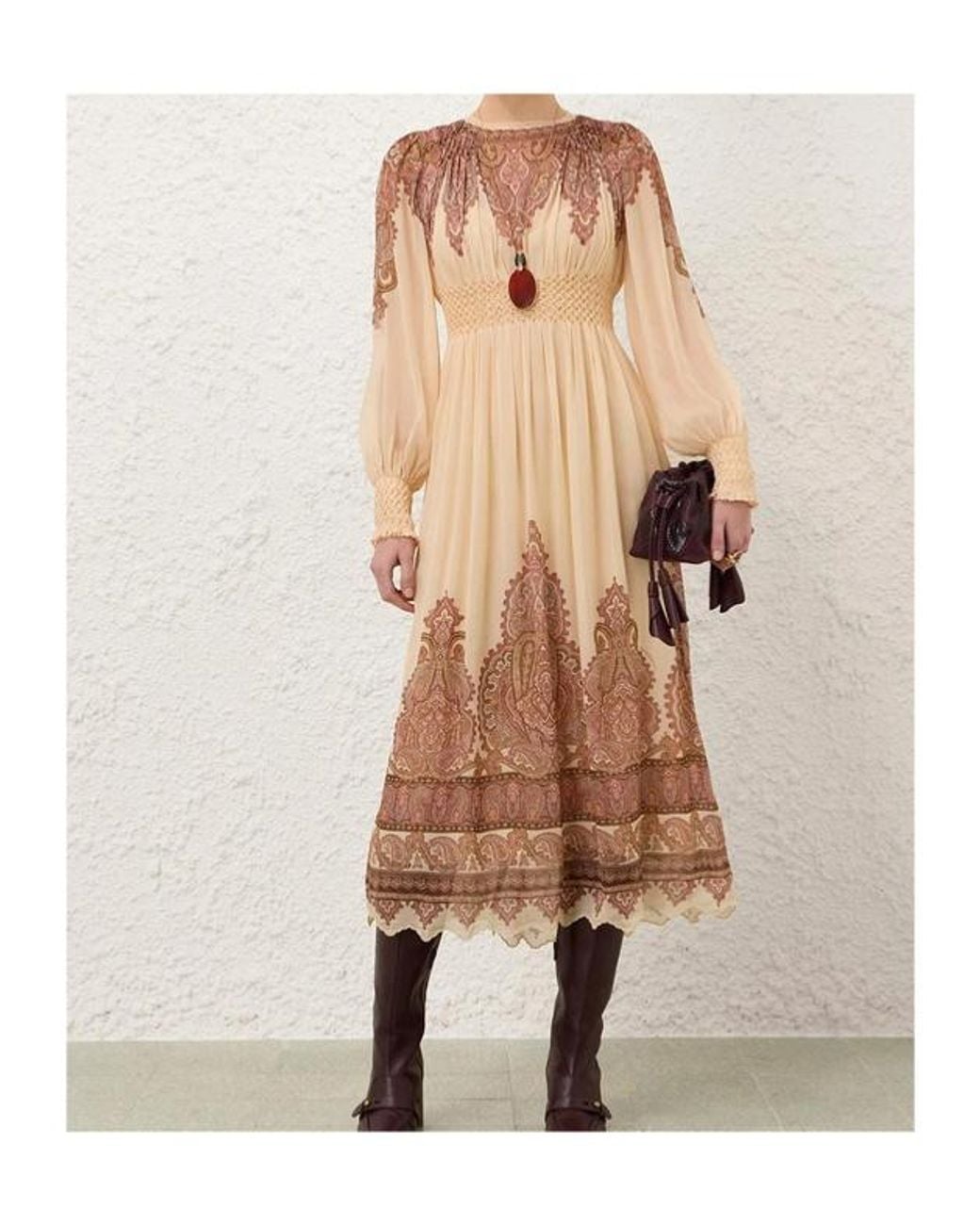Zimmermann Natural Ascent Smocked Midi Dress