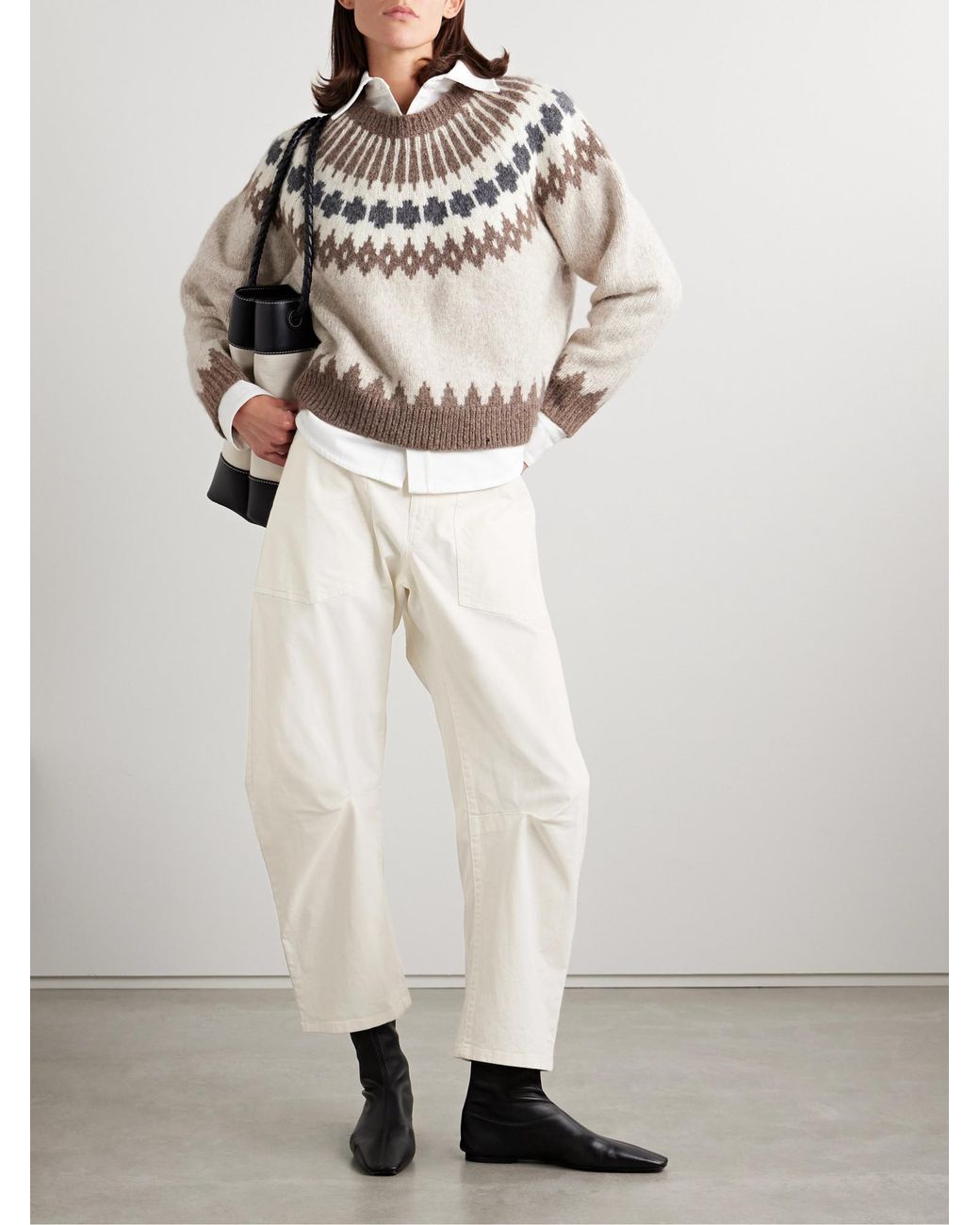 Nili Lotan White Shon Cotton-Blend Twill Barrel-Leg Pants