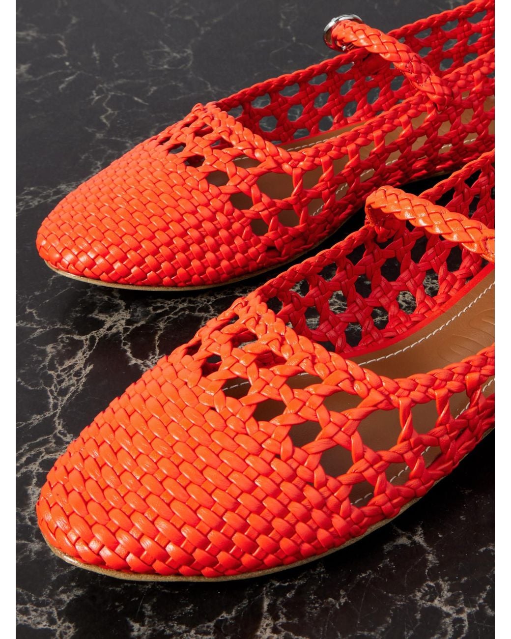 Staud Red Handwoven Leather Ballet Flats