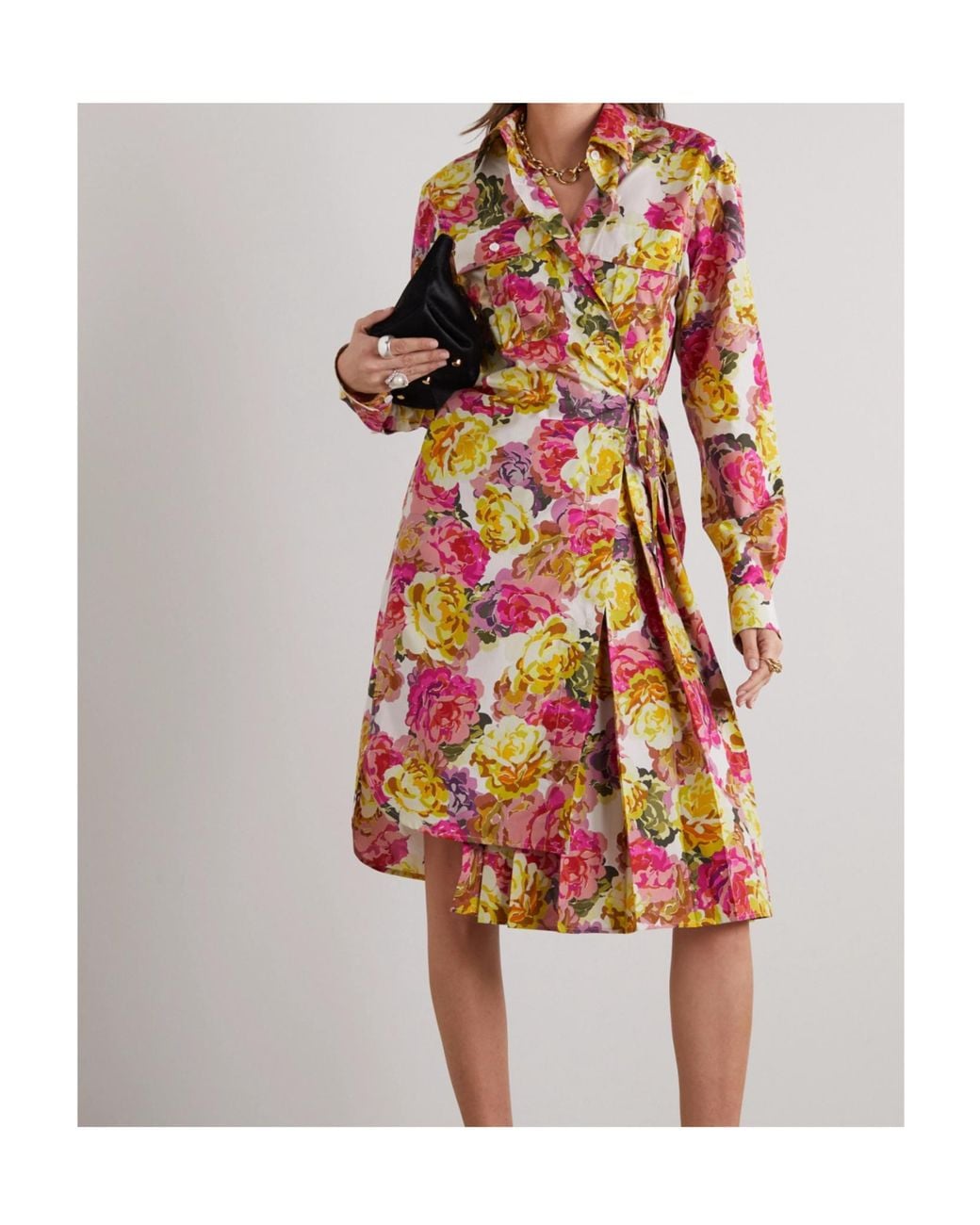 Dries Van Noten White Pleated Floral Print Dress With Belt