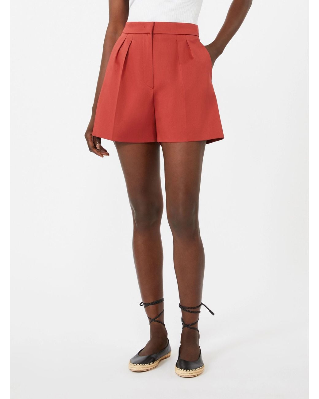 Max Mara Red Tabacco Pleated Shorts