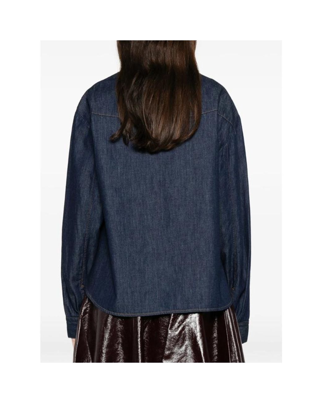 Khaite Blue Shirt With Patch Pockets And Curved Hem