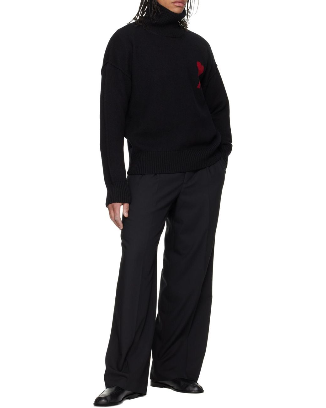 AMI Black Ami Ami De Coeur Funnel Neck Sweater for men