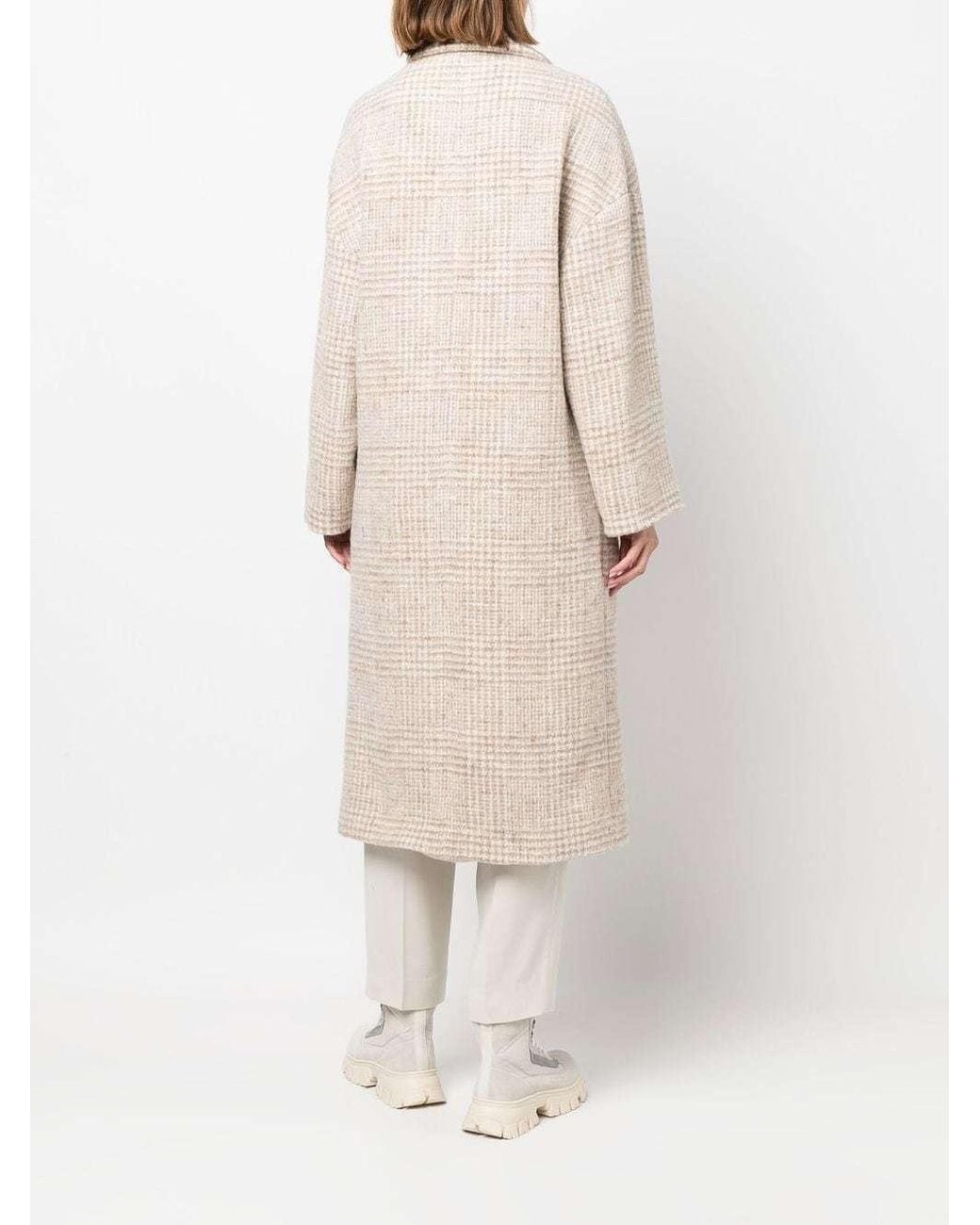 Brunello Cucinelli Natural Double-Breasted Checked Coat